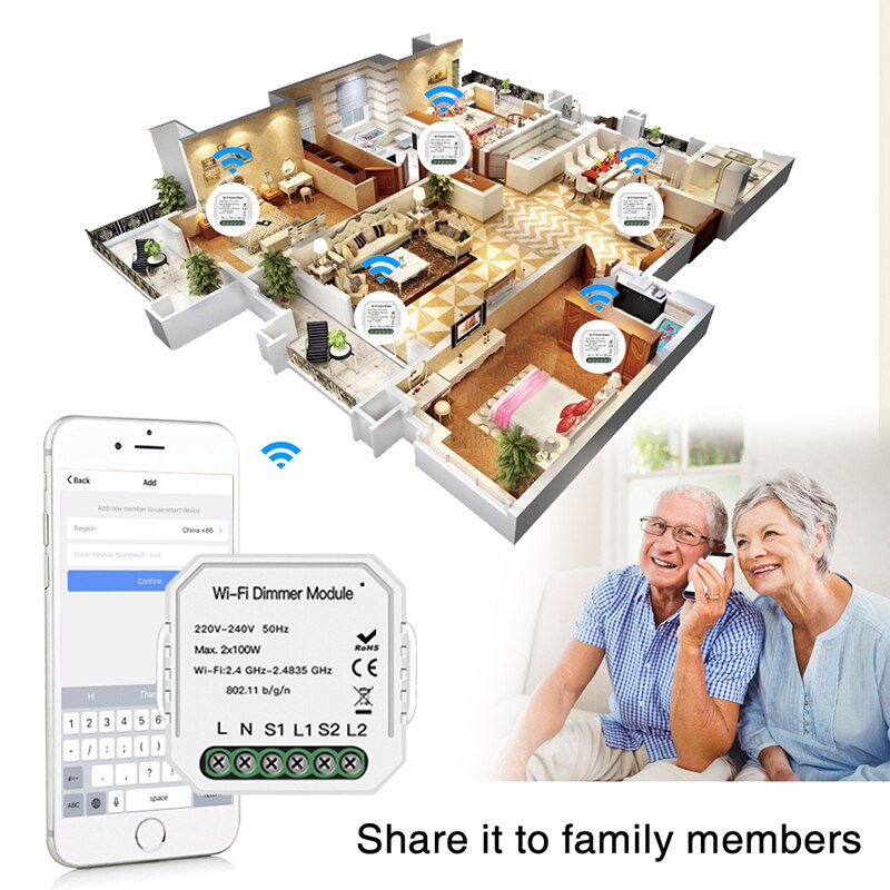 Wifi smart 2 -vejs lys led lysdæmper modul switch app fjernbetjening stemmestyring arbejde med til alexa google home