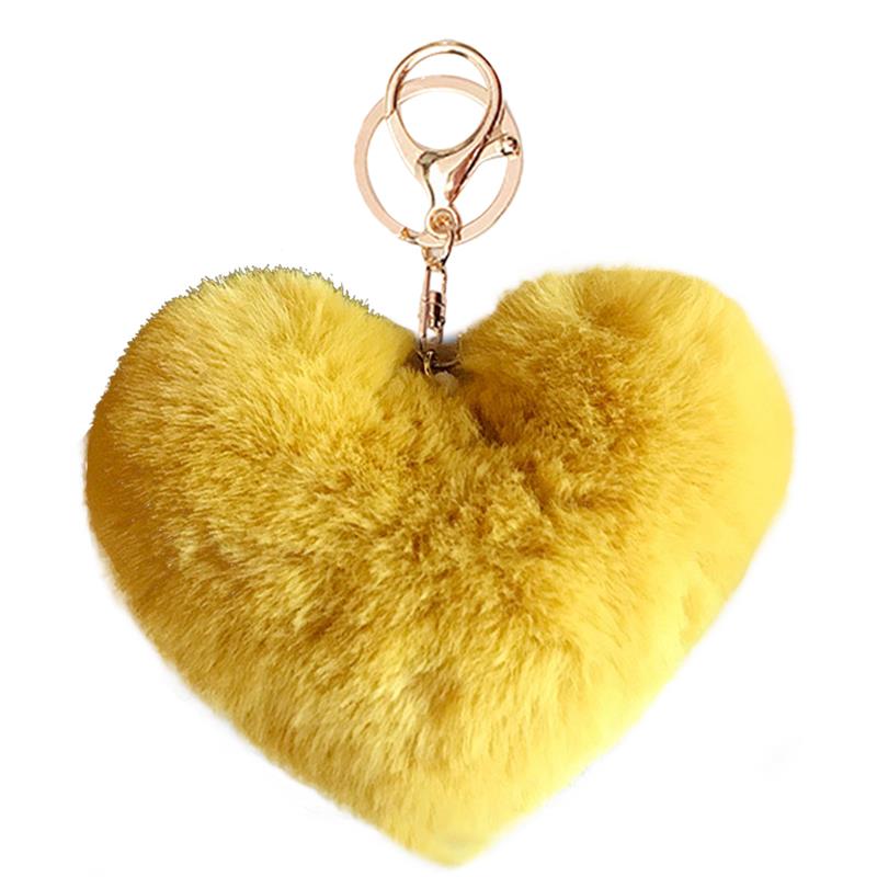 2020 New Lovely Heart Keychains Women's Pom Poms Faux Rex Rabbit Fur Ball Key Chains Girl Bag Hang Car Key Ring Pendant: 6