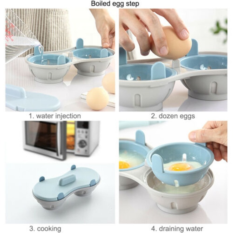 Double-layer Kitchen Microwave Steamed Egg Box Steamed Egg Drain Box Yellow Blue with Lid Two Grids Steamed Two Eggs Box