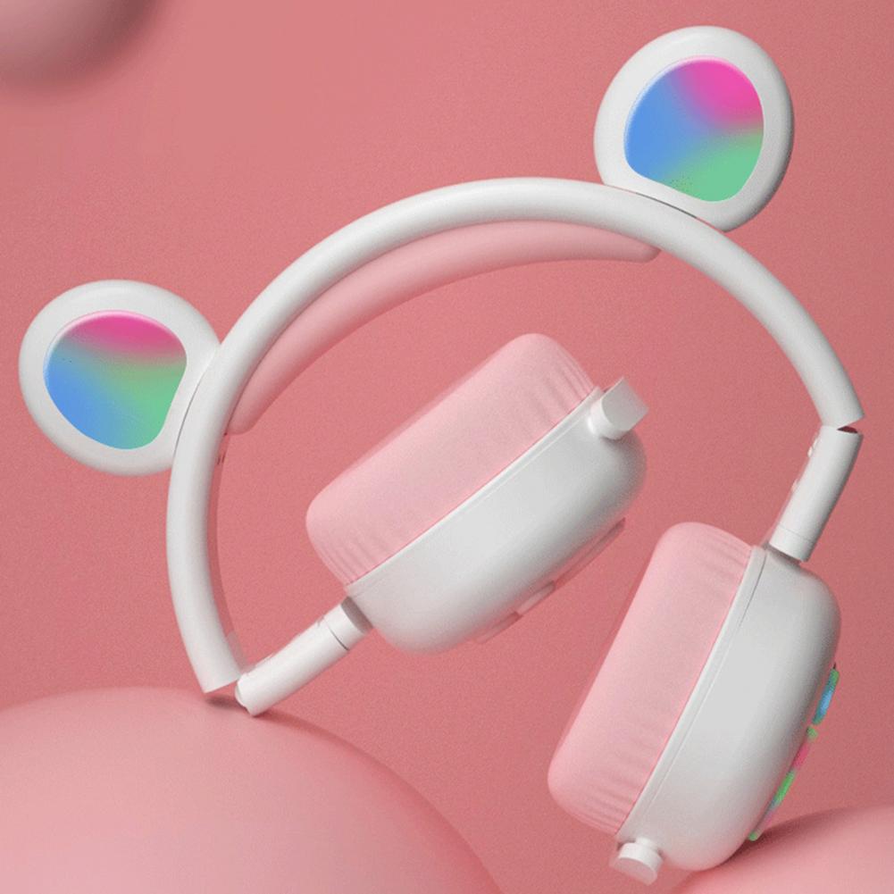 Écouteurs Bluetooth 5.0 multicolores, lumineux, pliables, forme d'ours, casque de jeu pour téléphone, tendance,