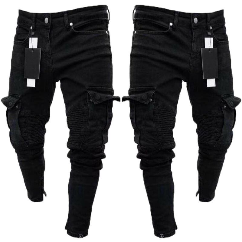 Goocheer-Pantalones largos de tubo vaqueros rasgados para hombre, Jeans ajustados de para hombre, ropa de hip hop
