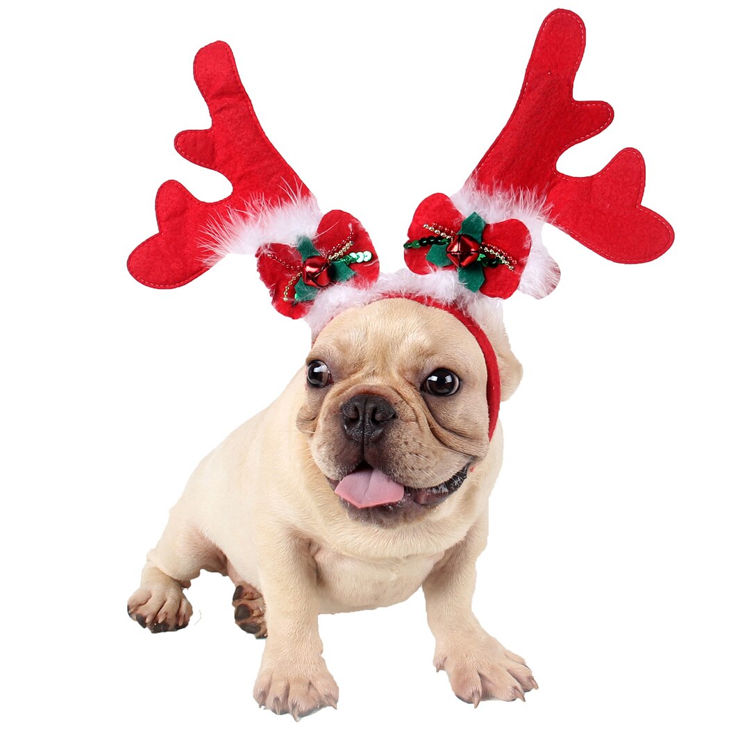 Jul kæledyr pandebånd sød gevir bell bowknot slik sukkerrør indretning hund kat kostume pandebånd til katte hunde cosplay: 1