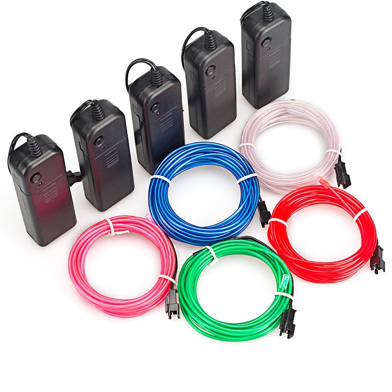 Cable de neón EL brillante de 1m, 3m, 5m, para de baile de Navidad, disfraces DIY, luz iluminada Multicolor, lámpara con batería AA, tira de LED