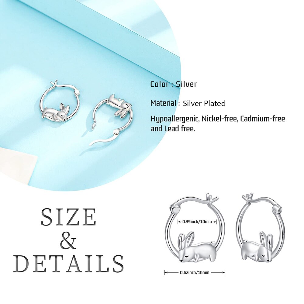 Harong prata chapeado coelho bonito animal hoop brinco feminino presente de metal cobre bela menina brinco festa jóias acessórios