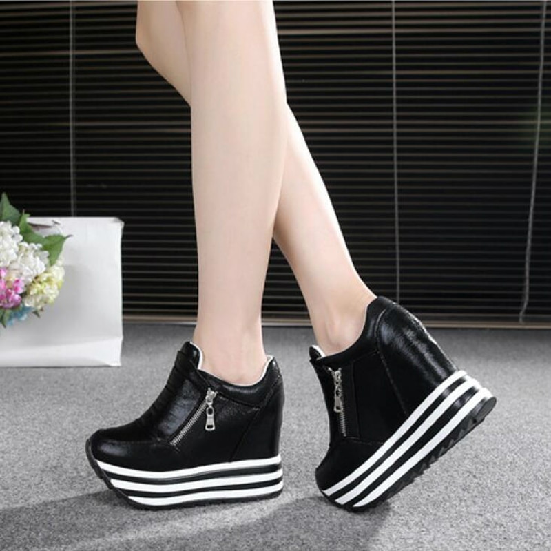 Spring wedges skor kvinna plattform sneakers dragkedja skor dold häl höjd ökande fritidsskor för kvinnor 35-39 w7