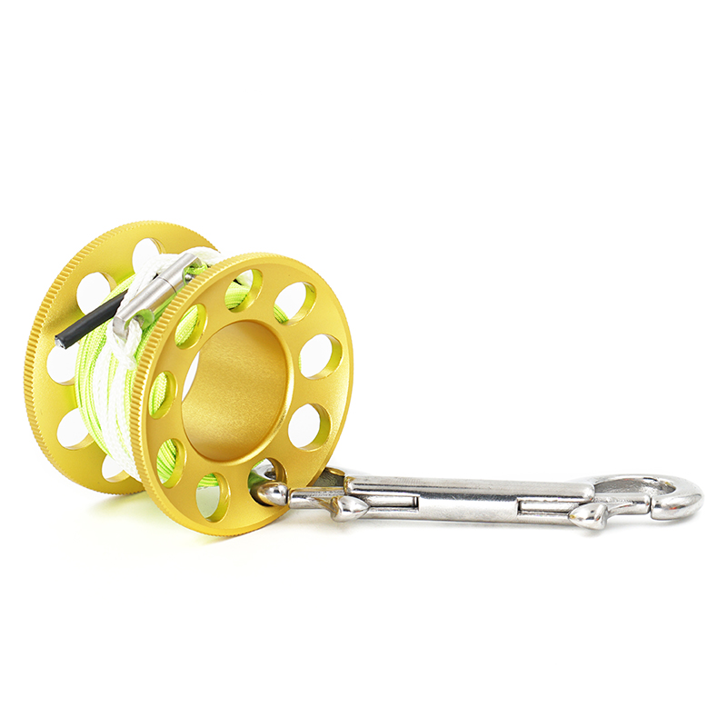 Dykking spole fingersnelle aluminium med flat line snap bolt 15m 30m for undervanns grottedykk eller fiske