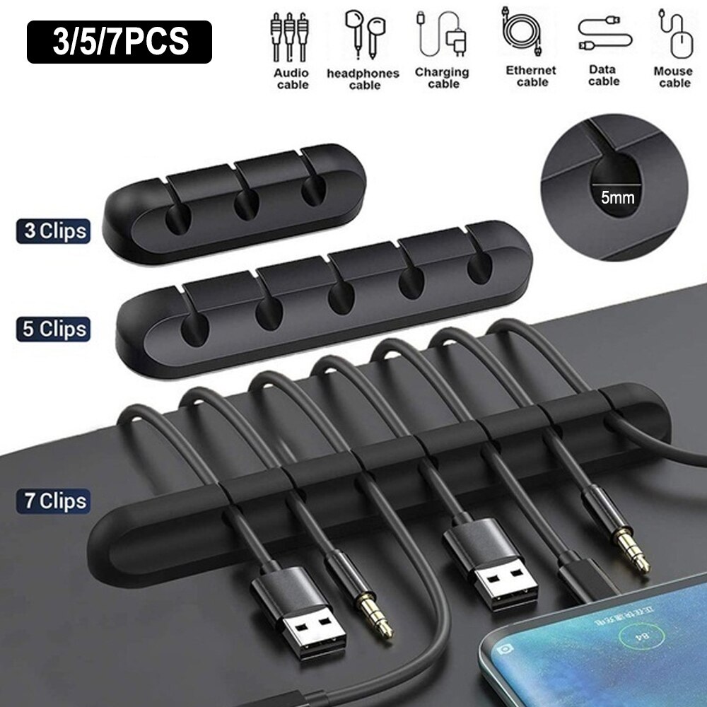 Silicone Cable Winder ABS Wire Clamp Cable Clip Mini Storage Organization Office Self-Adhesive Fixing Holder Home