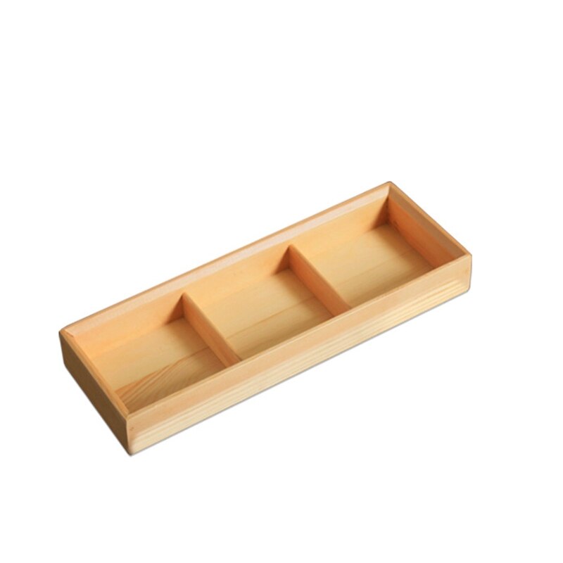 Multi Grid Snack Box Serving Tray Japanese Style Wooden Sushi Plate Candy Dessert Cuisine Storage Container Kitchen Tableware: Large three grids