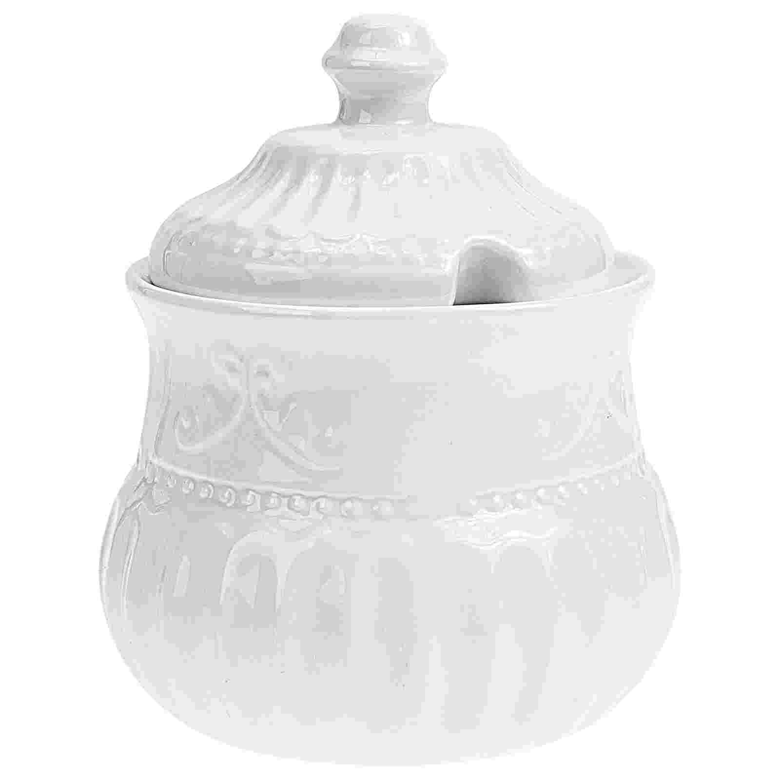 Embossed Ceramic Sugar Cube Jar Delicate Sugar Jar Coffee Shop Sugar Holder