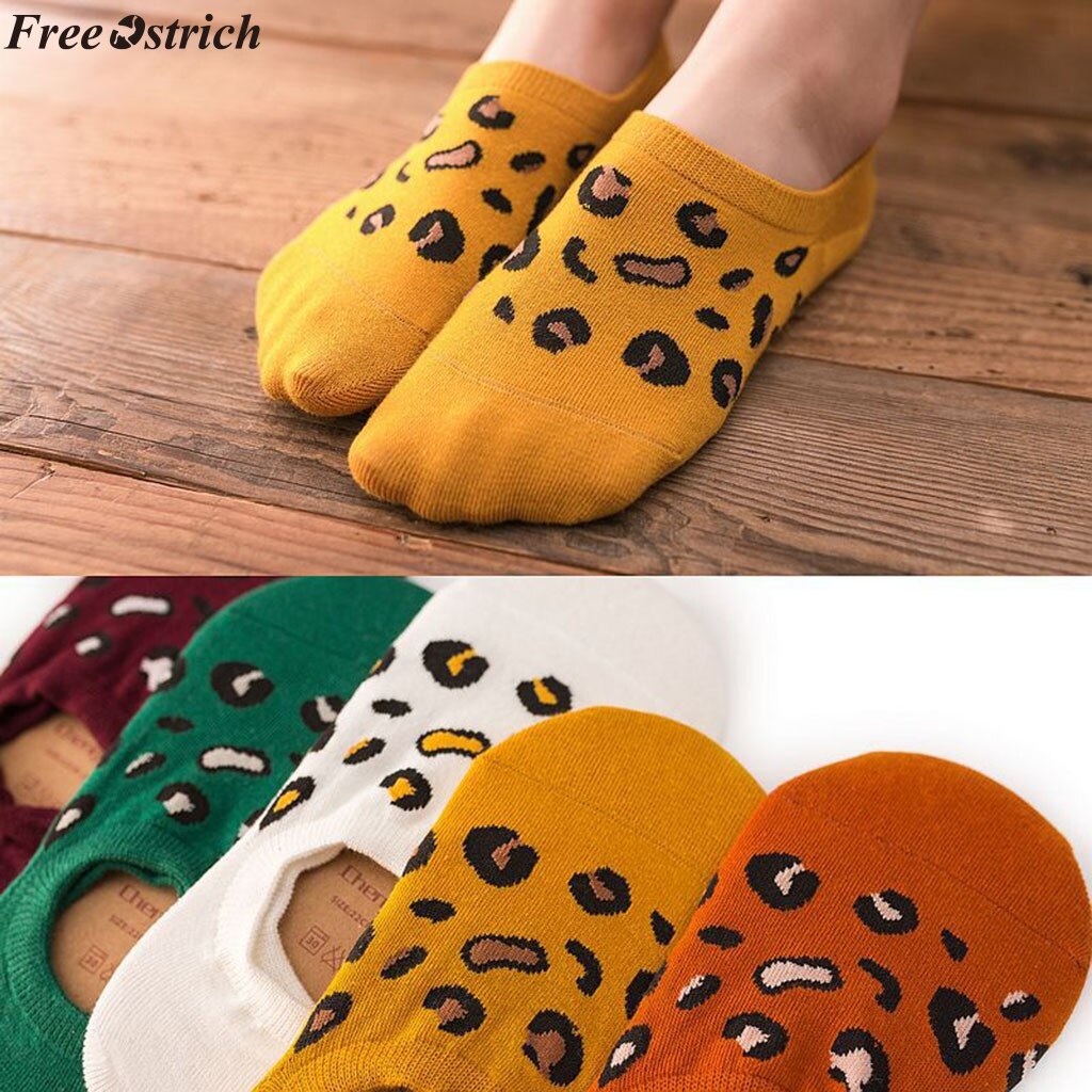 Gratis struts leopard bomullsstrumpor kvinna tofflor kort ankel mjuka korta strumpor båtstrumpor andas casual dam rolig strumpa