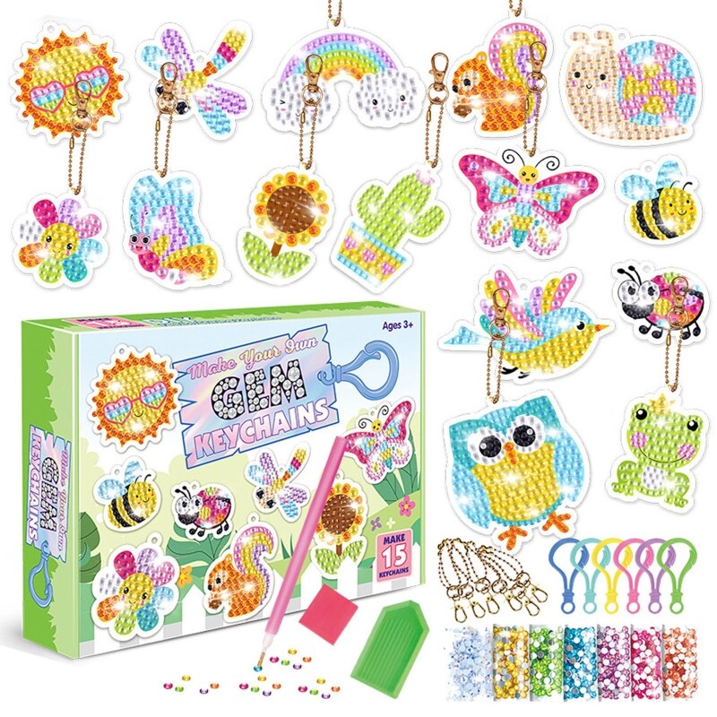 Confezione da 15 diamanti pittura portachiavi kit di arti e mestieri fai-da-te per bambini e principianti adulti sirene animali marini: garden animals