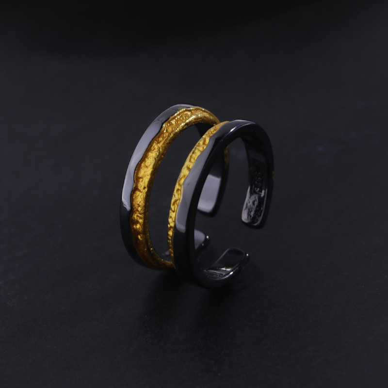 Retro Personality Rising Sun Gold Silver Color Collision Ring For Men Jewelry Trendy Couple Ring 925 Silver Male Jewelry Open