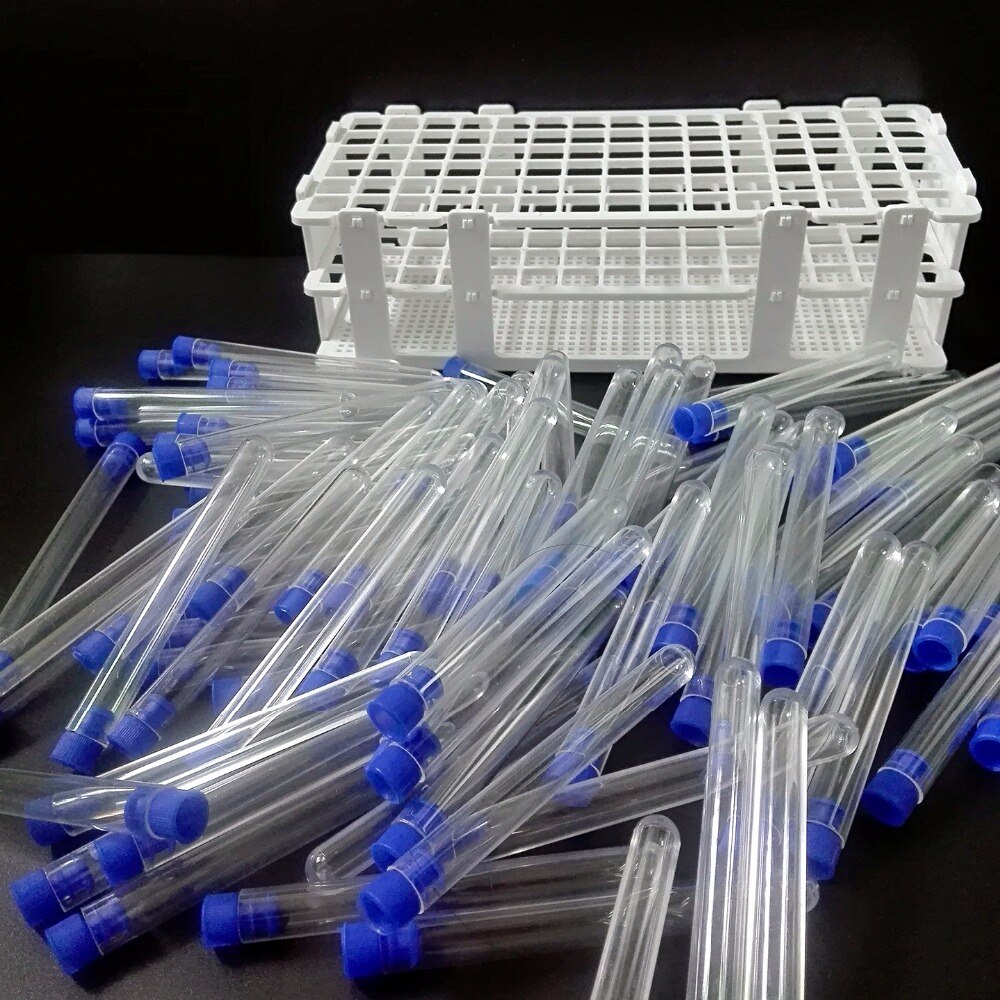 Tubos de prueba de laboratorio de 100 piezas, 13x100mm(8ml), con 1 pieza de soporte de tubos, 90 orificios