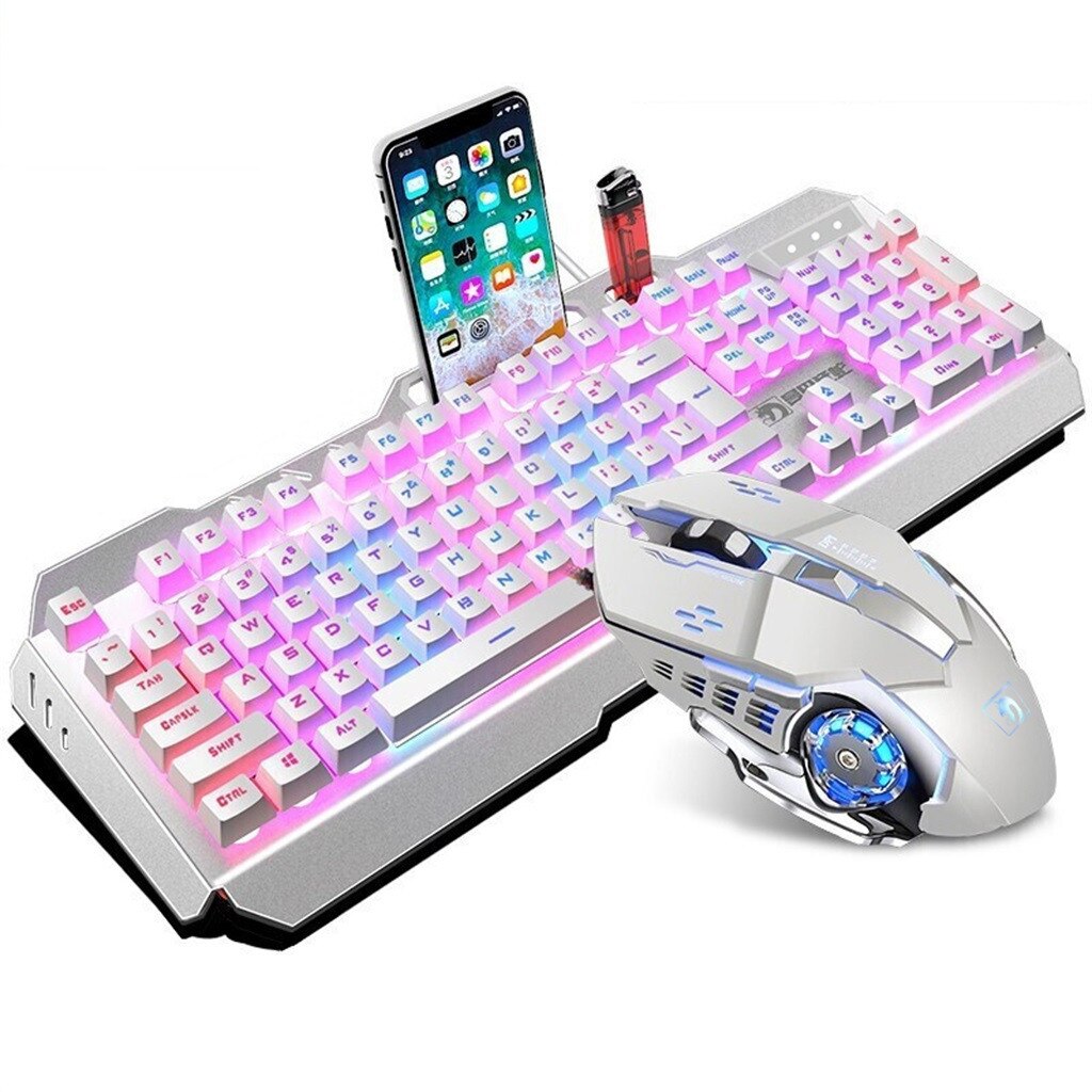 Mechanical Keyboard Wired Gaming Keyboard Combos 16 RGB Mix Backlit Ergonomic Keyboard 2000 DPI Mouse Set For Computer PC Z0521: White