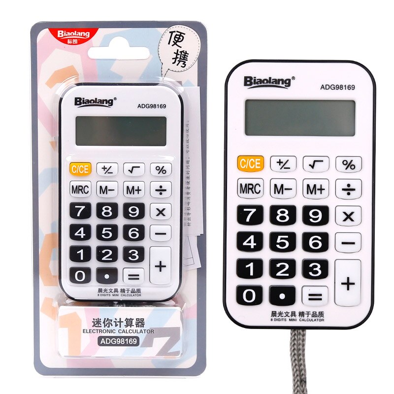M&G Dual Power Mini Pocket Calculator Multifunction Cute Pink Solar Small Calculator Calculater School Student 8 digits Andstal: Black with Rope