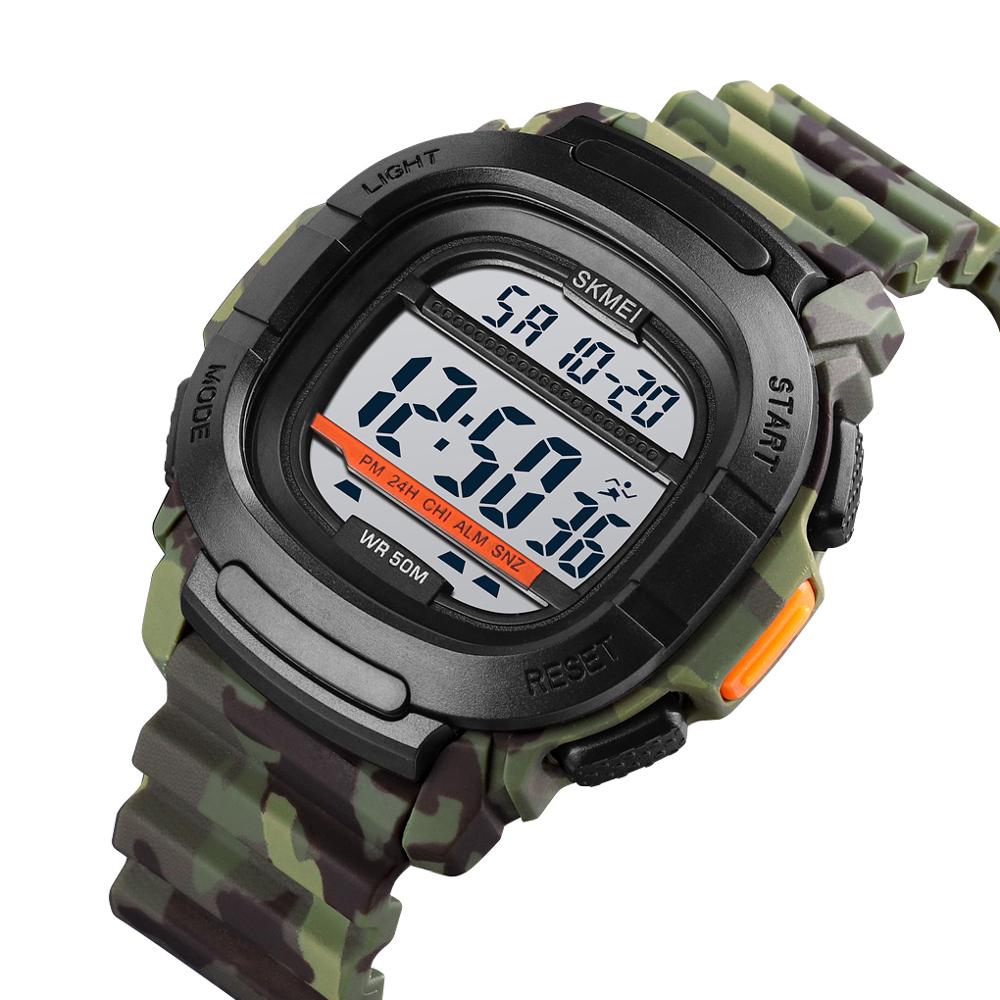 Skmei heren digitaal polshorloge dual time outdoor horloge led waterdicht gshock elektronische sporthorloges herenhorloges reloj hombre: Groene camouflage