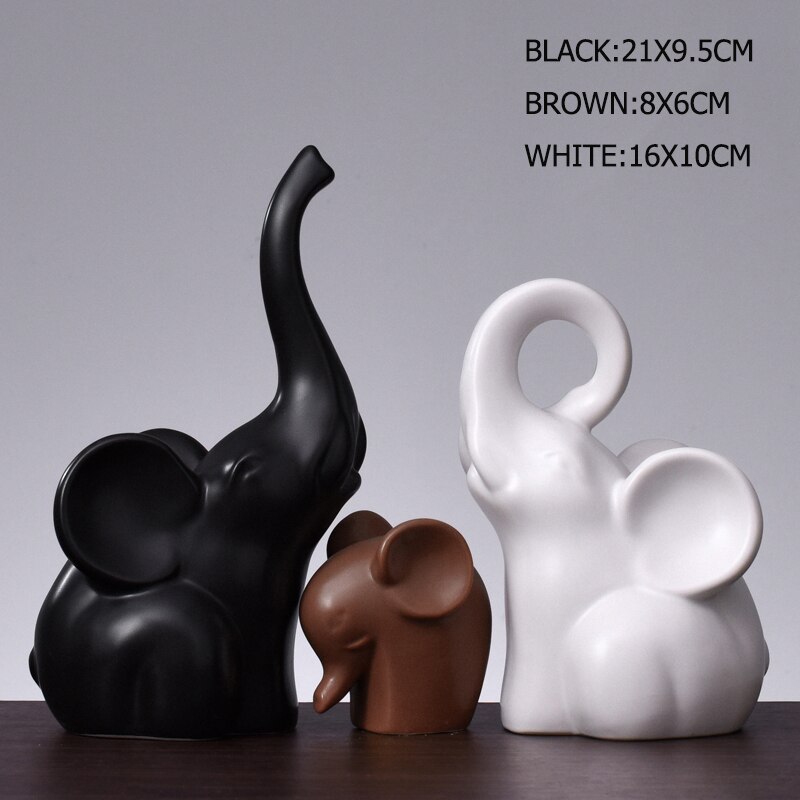 Nordic Style Elephant Statue Ceramic Couple Elephant Family Elephant Sculptures Home Decor Crafts GY05: Dark Khaki