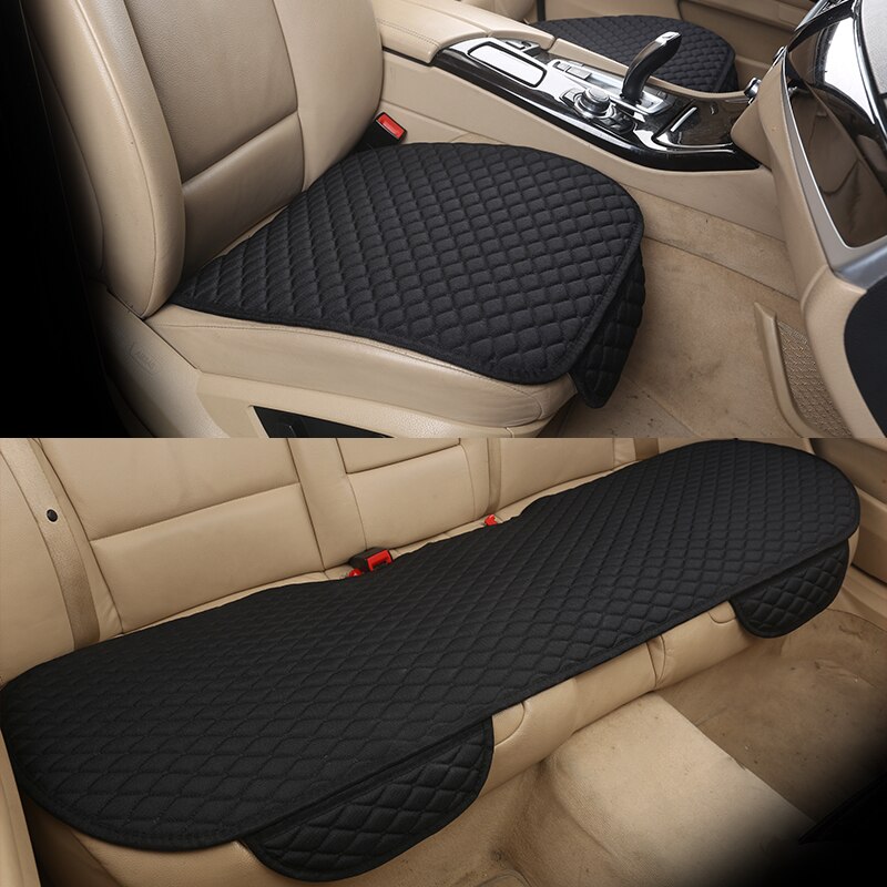Black Car Seat Cover Universal Breathable Four Seasons Flax Cushion For Most Auto Four Door Sedan SUV Car Seat Protector