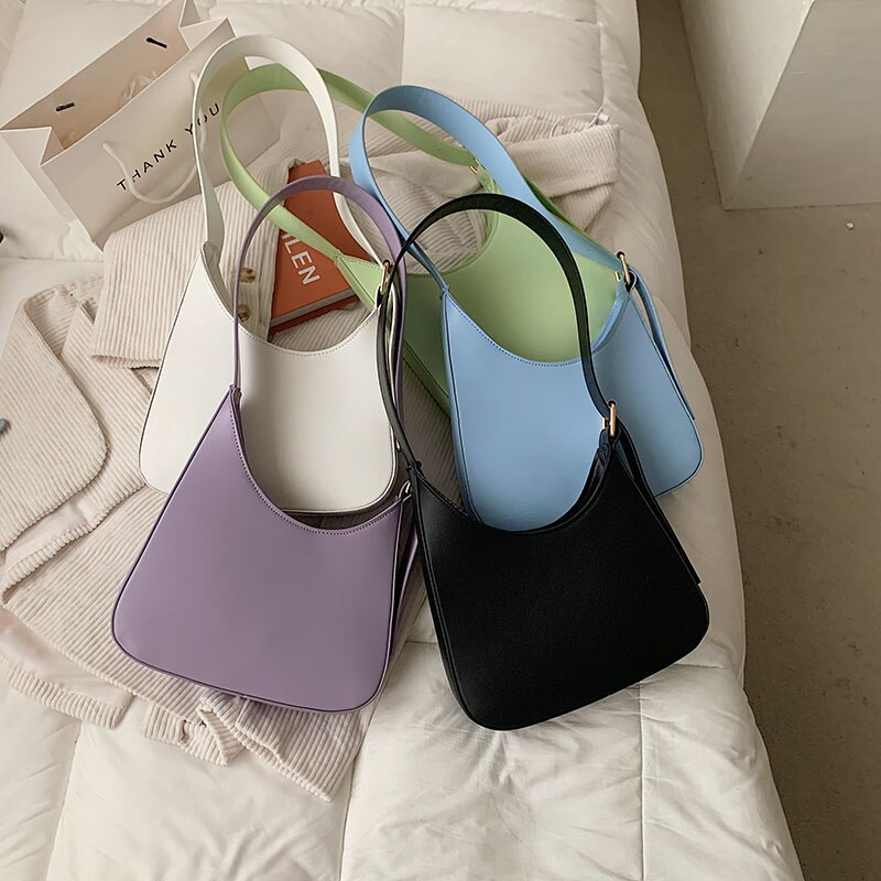 Style français En Cuir Sac À Bandoulière U Aisselle Petits Sacs À Main Pour Pochette Pour Femmes Sacs Couleur Uni Vintage Fourre-Tout Sac À Main