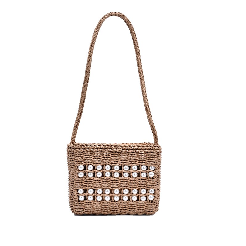 Atli Strand Parel Zakken Voor Vrouwen Zomer Dames Faux Kralen Geweven Zak Dames Gebreide Grote Casual Tote tas: Khaki