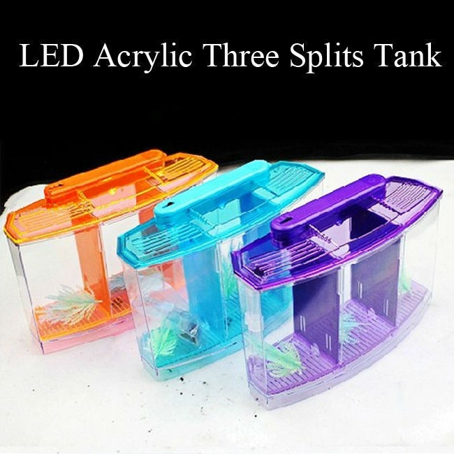 Acrylic Aquarium Betta Fish Tank Triple Bow Three Splits LED Light Fighting isolation hatch breed box turtle house Reptile cage