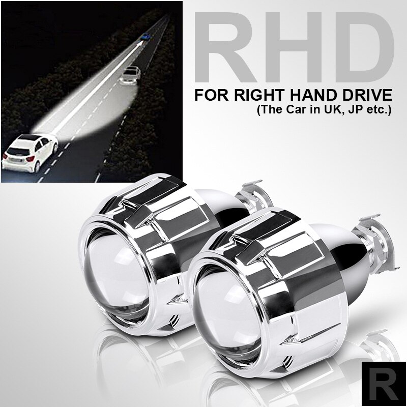 Lente de proyector bi-xenón para coche, luz LED de Ojos de demonio de 2,5 pulgadas, ajuste H4 H7, enchufe, 2 piezas: RHD Silver