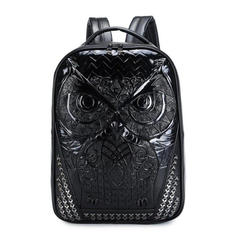 Style of Personality Owl Backpacks Punk Style Rivet Women Schoolbag Simple Brand Girls Travel Bag: Black