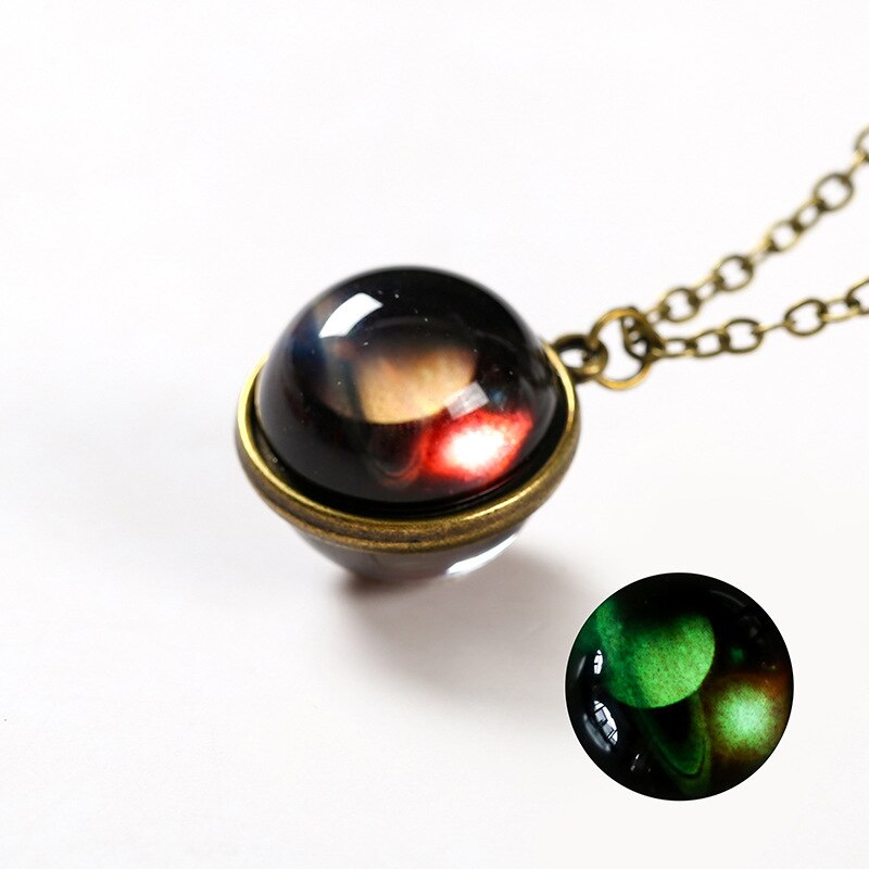 Handmade Universe Star Ball Pendant Necklace Double Sided Glass Ball Glowing Pendant Gold Chain Luminous Planet Jewelry Unisex: style 8