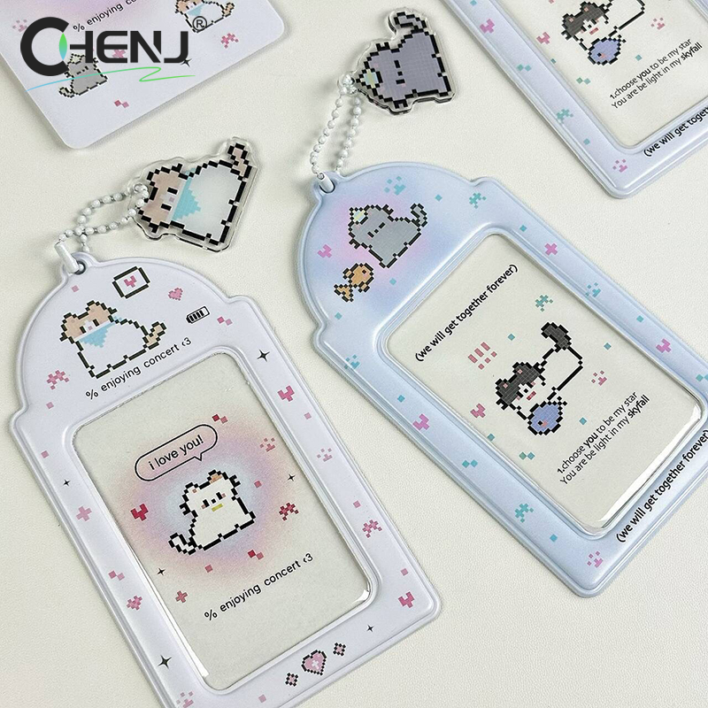 Soporte para tarjetas de fotos de gato de dibujos animados, decoración creativa de , álbum de fotos de ídolo, fundas protectoras, estuche de almacenamiento de tarjetas colgante