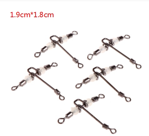 5pcs 3 Way Luminous T-shape Rolling Swivel With Beads Fishing Swivels Connector: 10x12