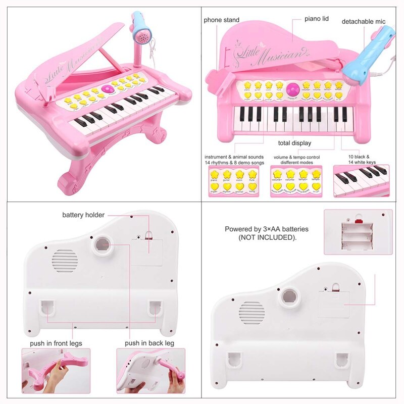 Naait-Peuter Piano Speelgoed Toetsenbord Roze Voor Meisjes 1 2 3 4 Jaar Oude Kinderen 24 Toetsen multifunctionele Speelgoed Piano