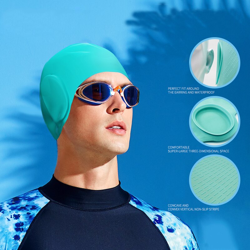 Kinderen Zomer Duurzaam Siliconen Badmuts Met 3D Gehoorbescherming Badmuts Voor Mannen Vrouwen Badmuts Voor Korte Lange haar