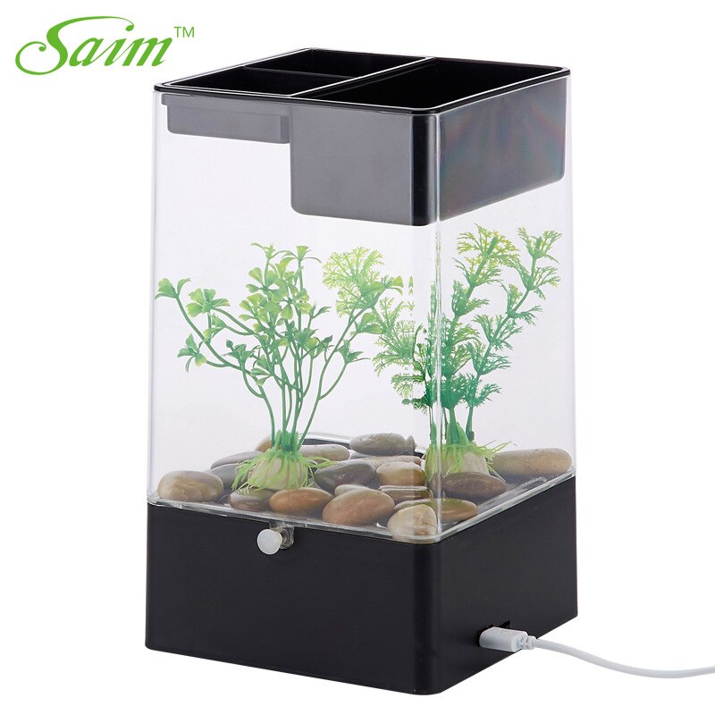 Saim Aquariums USB Fish Bowl LED Colorful Fish Tank Lighting Aquarium Plants Desktop Fishes Box Acrylic Goldfish Tank