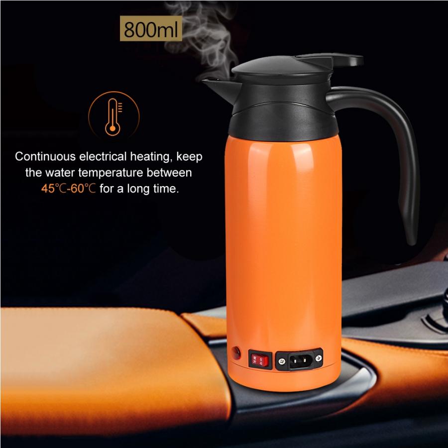 800ML Stainless Steel Safe Car Electric Heated Water Kettle Bottle Cup 12-24V 800ml Travel Car Kettle