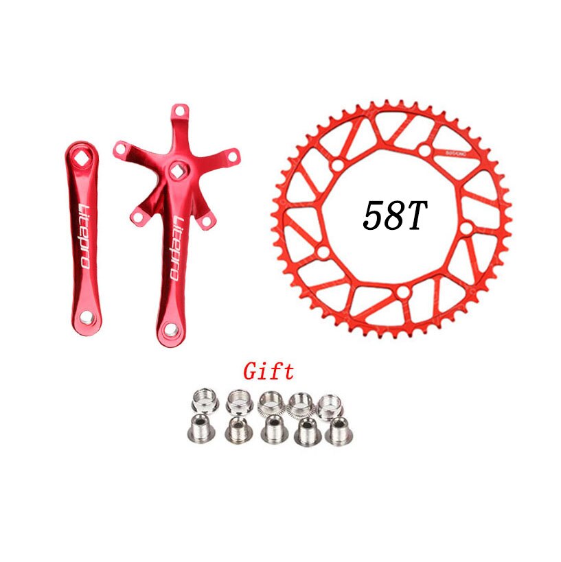 Litepro bicicleta plato único integrado platos y bielas con cadenas manivela 50T 52T 54T 56T 58T BCD 130mm plegable bicicleta piezas de bicicleta: 58T Red