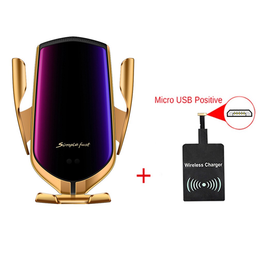 Car Wireless Charger - 10W Fast Charging Holder - Qi Compatible for iPhone, Samsung: Gold-C