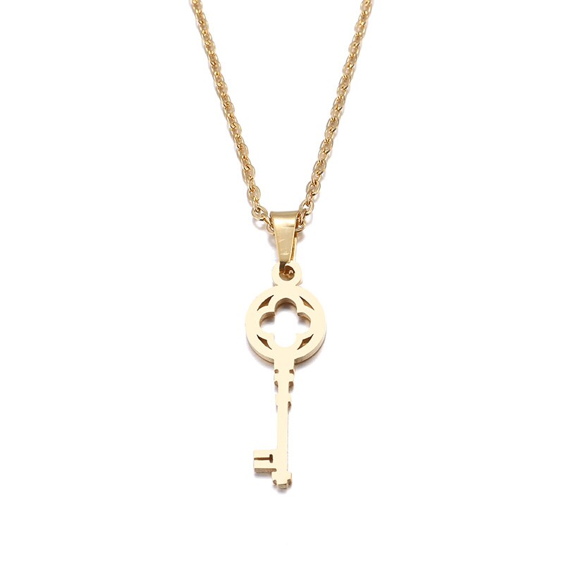 DOTIFI Stainless Steel Necklace For Women Lover's Key Pendant Clavicle Necklaces Valentine's Day Card Jewelry: Gold-color
