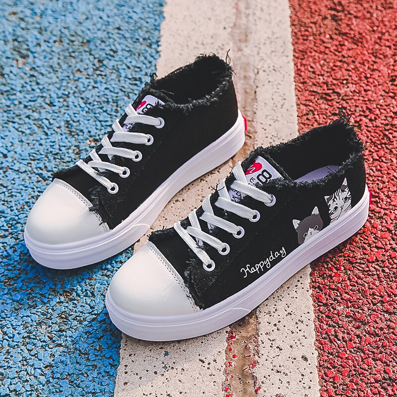 Kleurrijke damesschoenen canvas schoenen tijschoenen casual damesschoenen dames sportschoenen sneakers: Zwart / 38