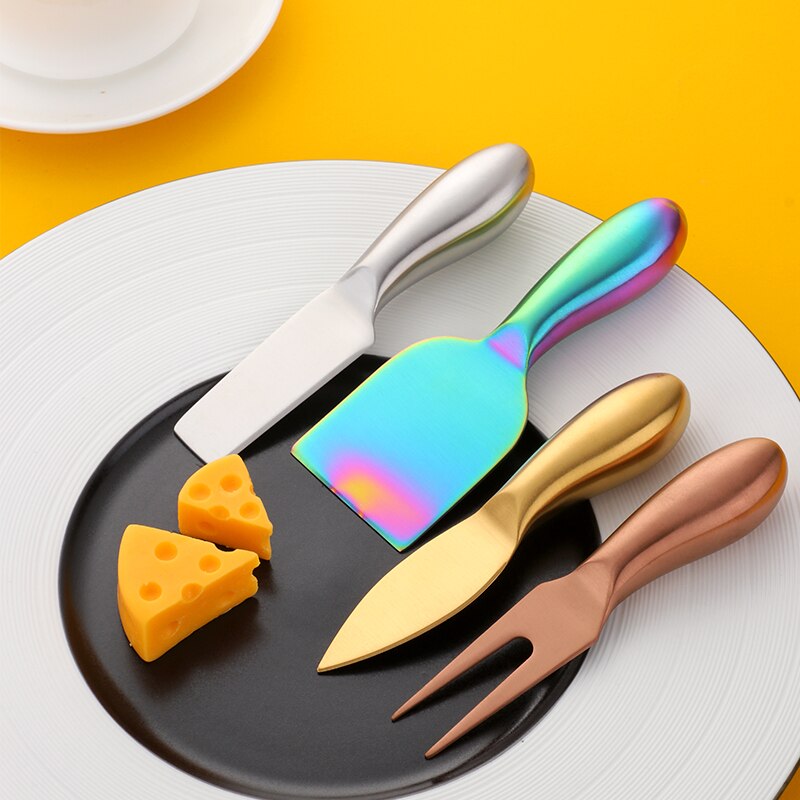 4Pcs Stainless Steel Cheese Knife Set Jam Butter Spread Cheese Slicer Cutter,Butter Knife,Spatula &amp; ForK Kitchen Tools