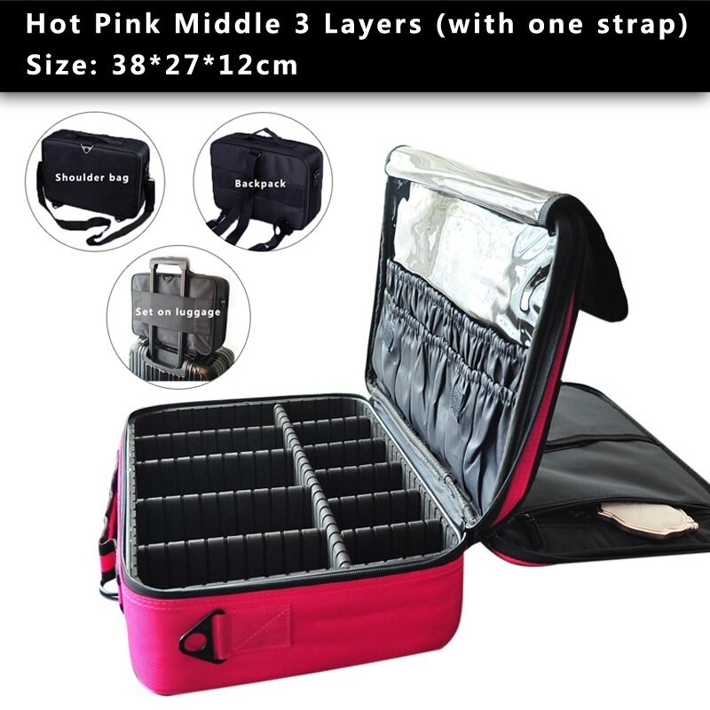 Make Up Bag Makeup Case Makeup Organizer Bolso Mujer Cosmetic Case Large Capacity Storage Bag: hot pink M 3 layer