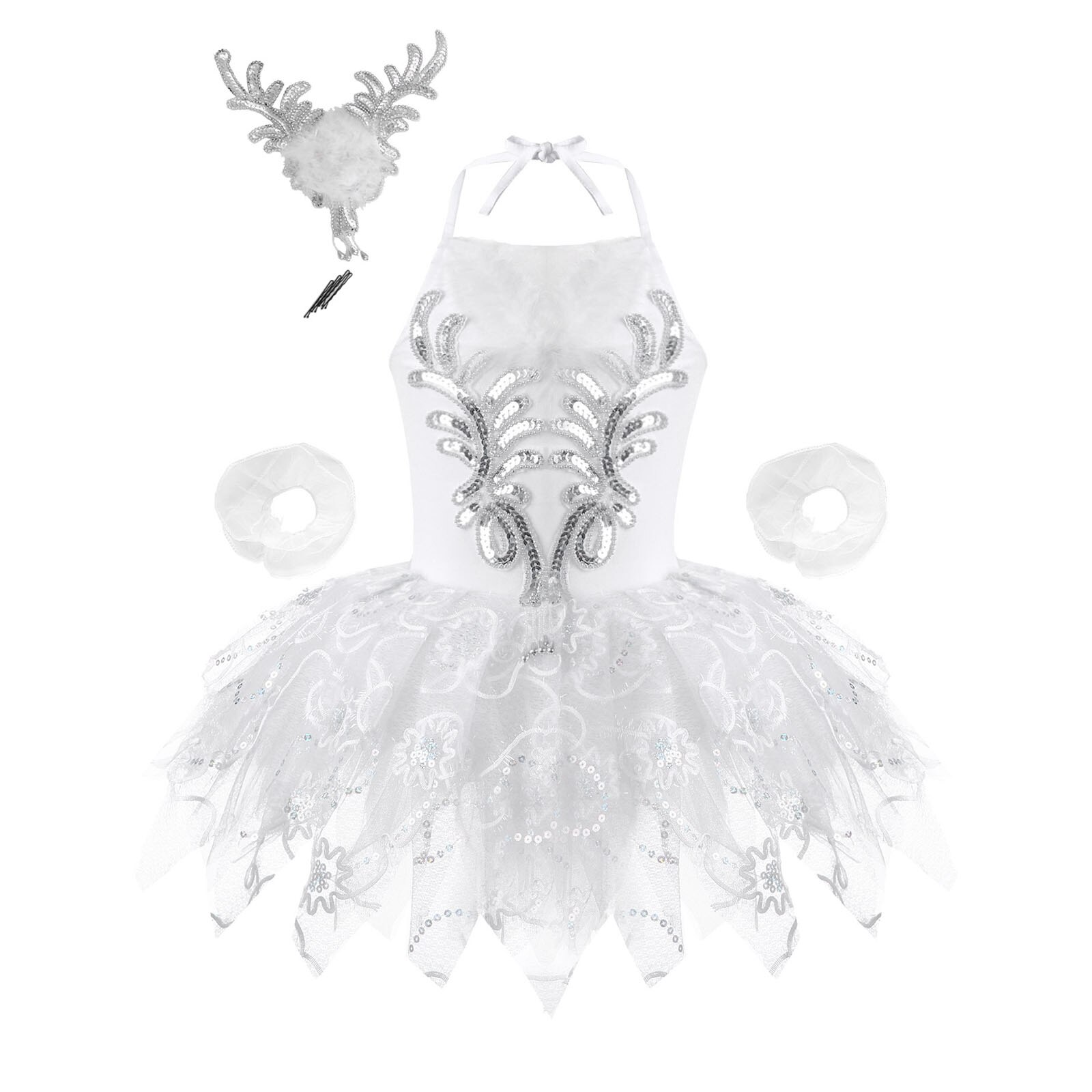 Swan Lake Ballet Tutu Girls Ballerina Dress Kids Shiny Dancewear Stage Party Costumes Set: 100