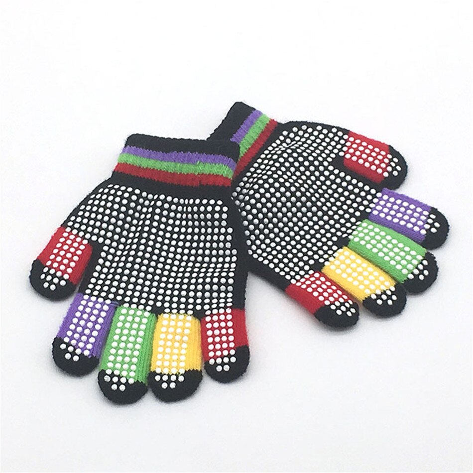 Child Anti-skid Magic Glove Kids Magic-Stretch Gripper Gloves Dot particle Offset Printing Baby Knitted Warm Gloves Kid: black