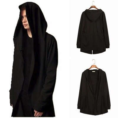 LOVZON hombres sudaderas con capucha con vestido negro Hip Hop manto sudaderas con capucha chaqueta de largo manto de mangas Hombre Abrigos y prendas de vestir: XXL