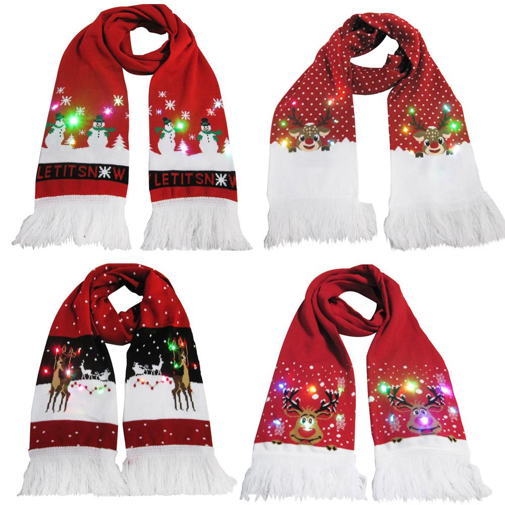 Självlysande halsduk jul mössa belysning varm stickad tofs halsduk för juldekoration merry xmas dekor hatt