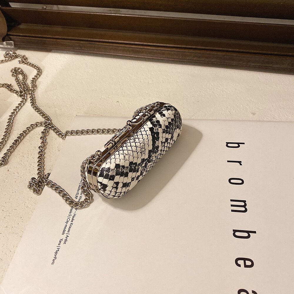 Mini serpent modèle rouge à lèvres sac nouvelle en cuir PU femmes concepteur sac à main serrure chaîne épaule sac de messager: White
