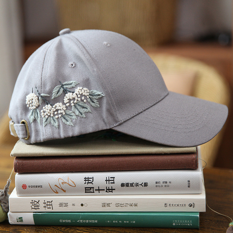 Kit de chapeau brodé de fleurs, , avec cerceau, casquette à visière, point de croix, ensemble d'art de couture, artisanal fait à la main