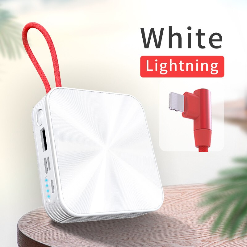 Draagbare Oplader Powerbank 1000Mah Slanke Power Bank Mobiele Telefoon Powerbank High End Mini Stof Bank Stroom Voor Iphone 12/Iwatch: Lightning White