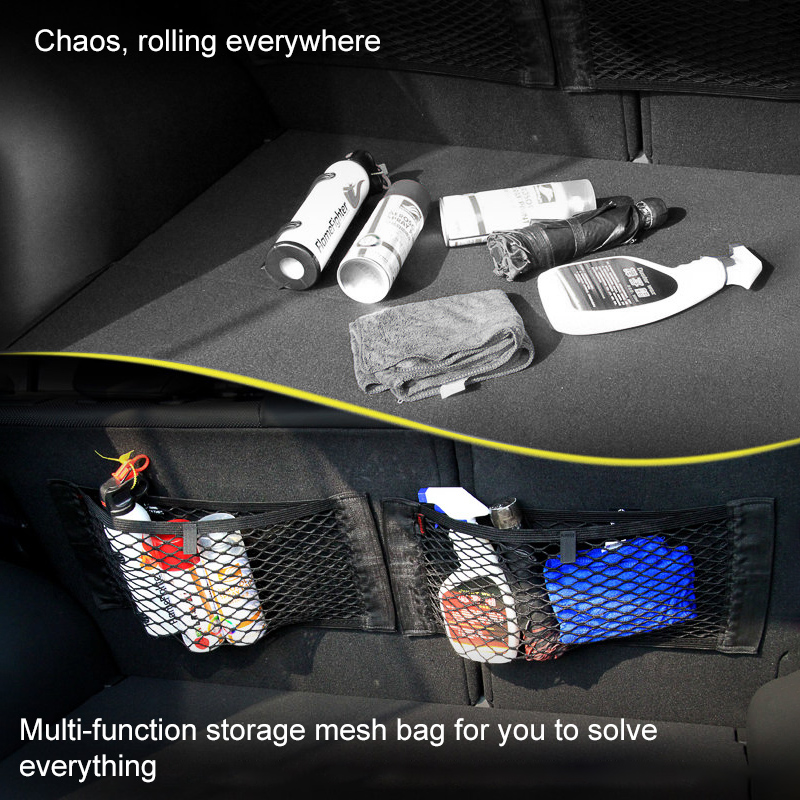 Universal Storage Bag Car Back Rear Mesh Elastic String Trunk Seat Net Magic Sticker Pocket Cage Auto Organizer Seat Back Bag