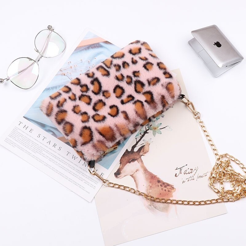 Fluffig plysch axel crossbody väska kvinnlig street väska stor kapacitet totes leopard zebra utsökt shoppingväska rosa: A