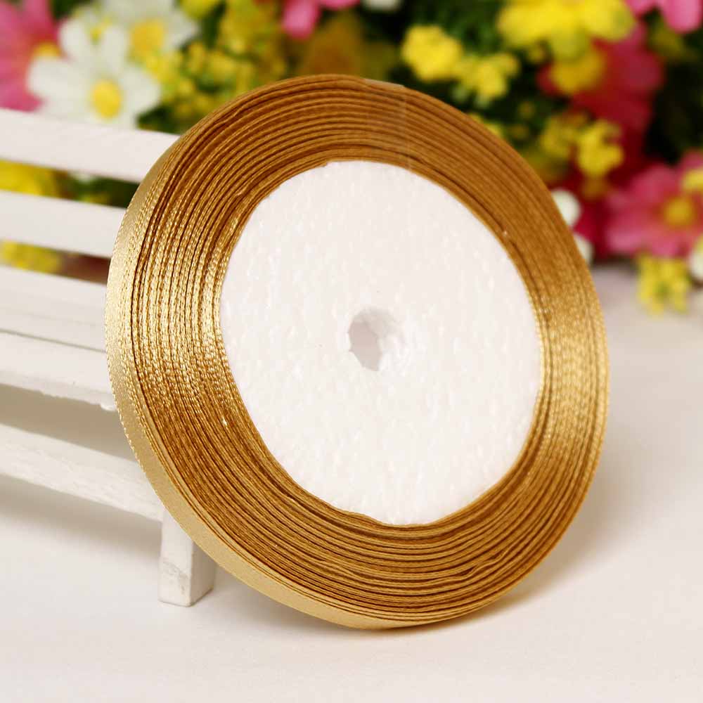 25 Yards Golden 1/4 "6Mm Satijnen Lint Voor Diy Ambachten Hoofdband Boog Plakboeken Bruiloft